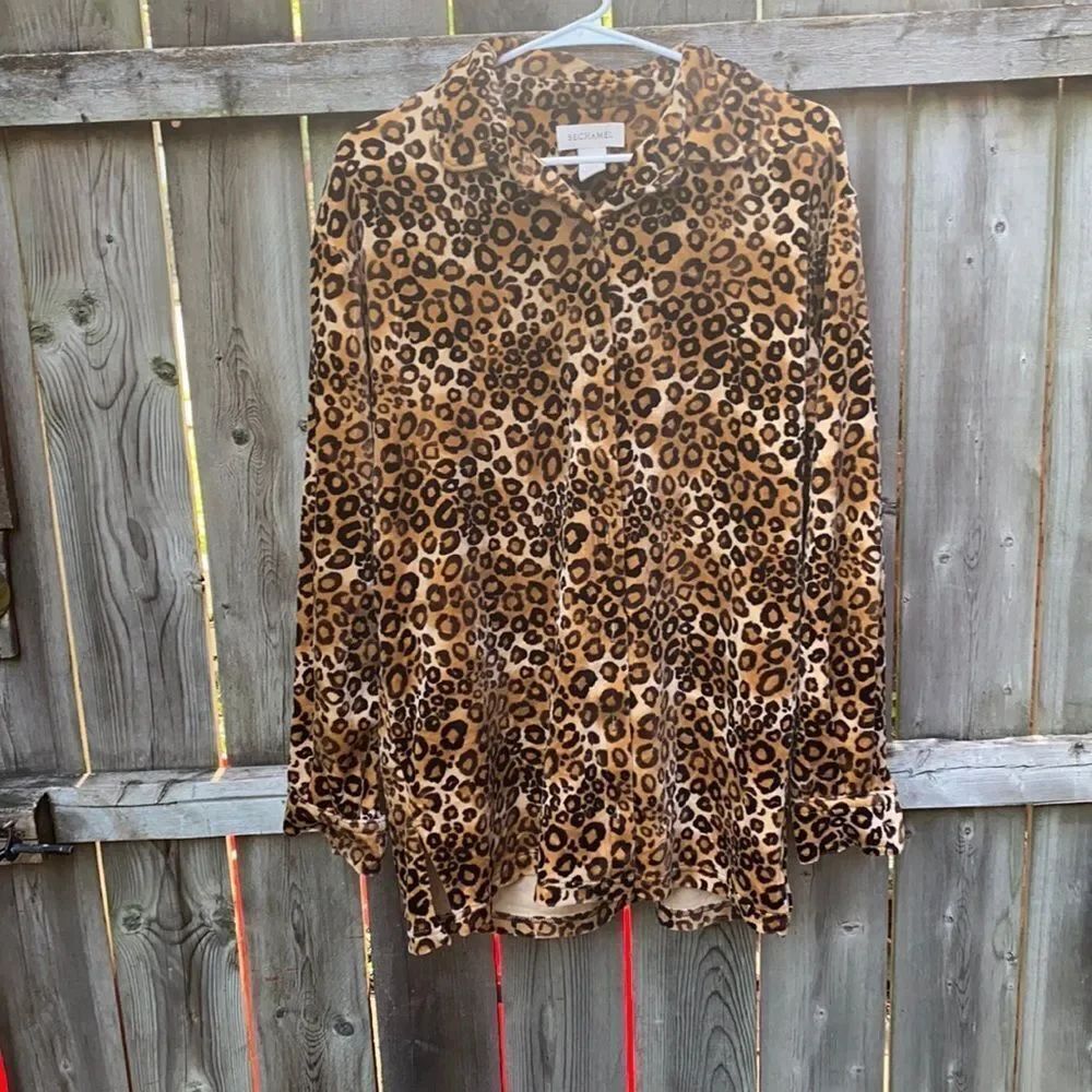 Leopard Velvet Button up top sz. L